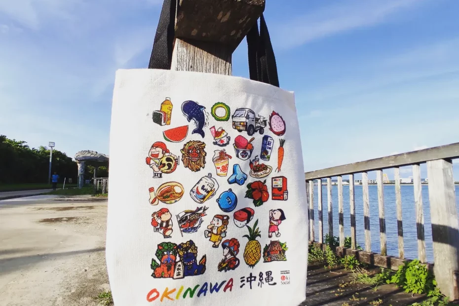 Okinawa inspired design tote bag